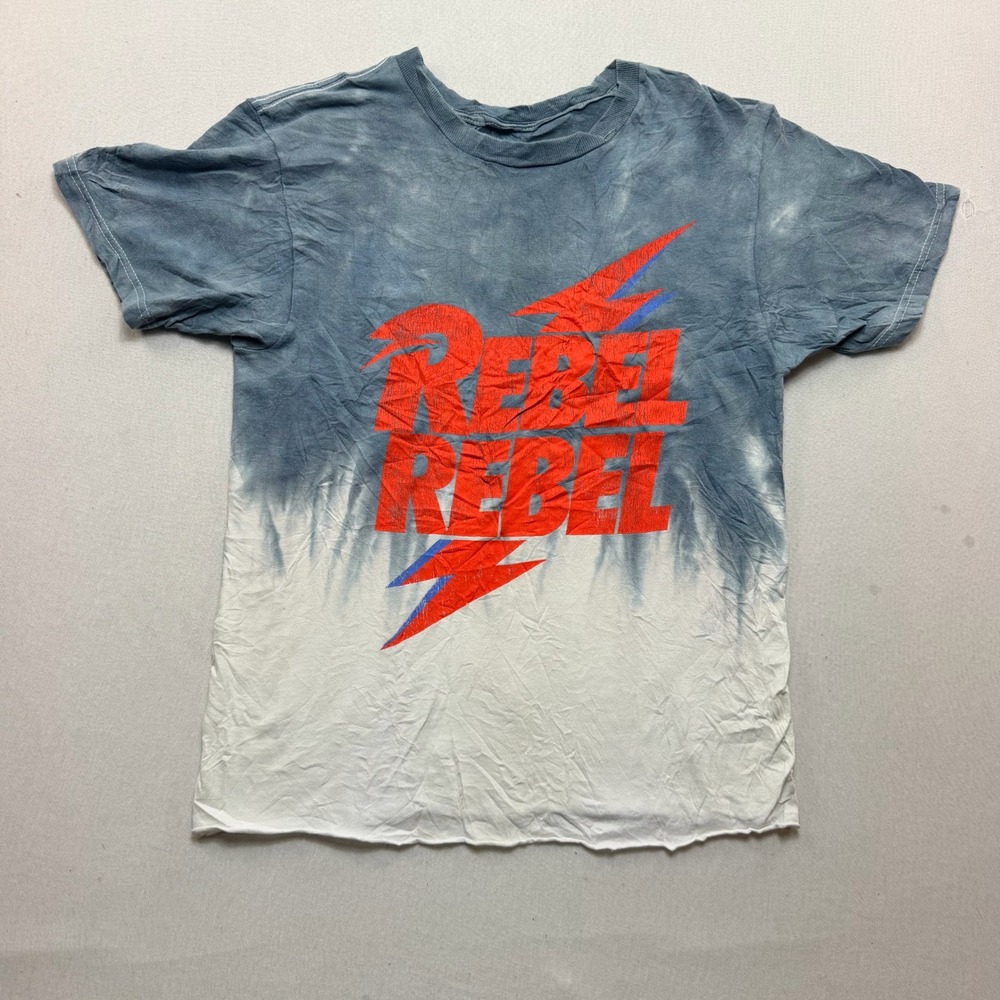 David Bowie T-Shirt Mens Medium Blue Excellent Rebel Rebel Dip Dye Graphic Tee